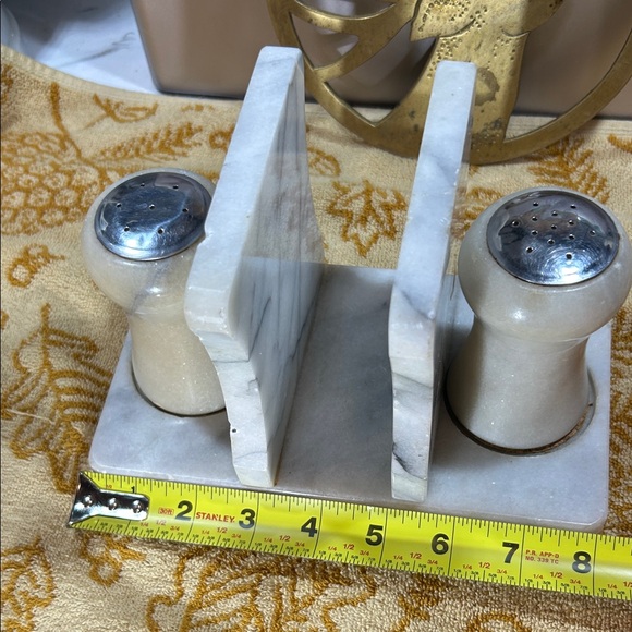 Vintage Marble Salt and Pepper Shaker Set with Napkin Holder - Picture 15 of 16